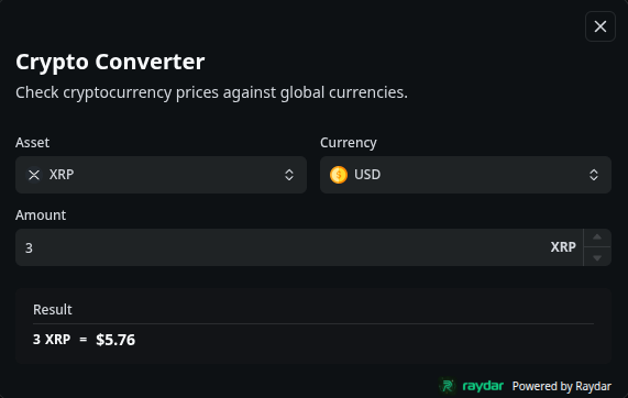 Crypto Converter in Raydar