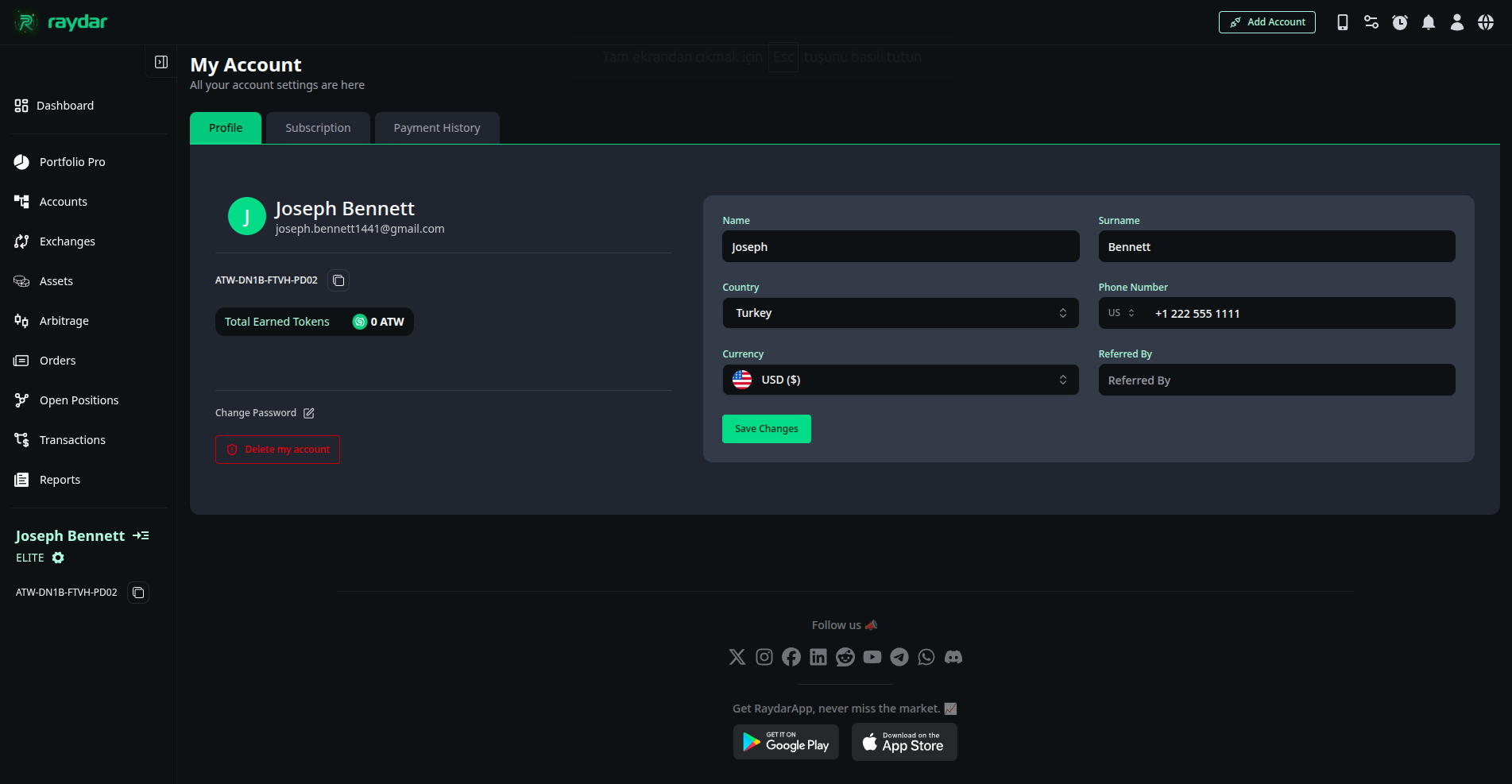The My Account Profile page