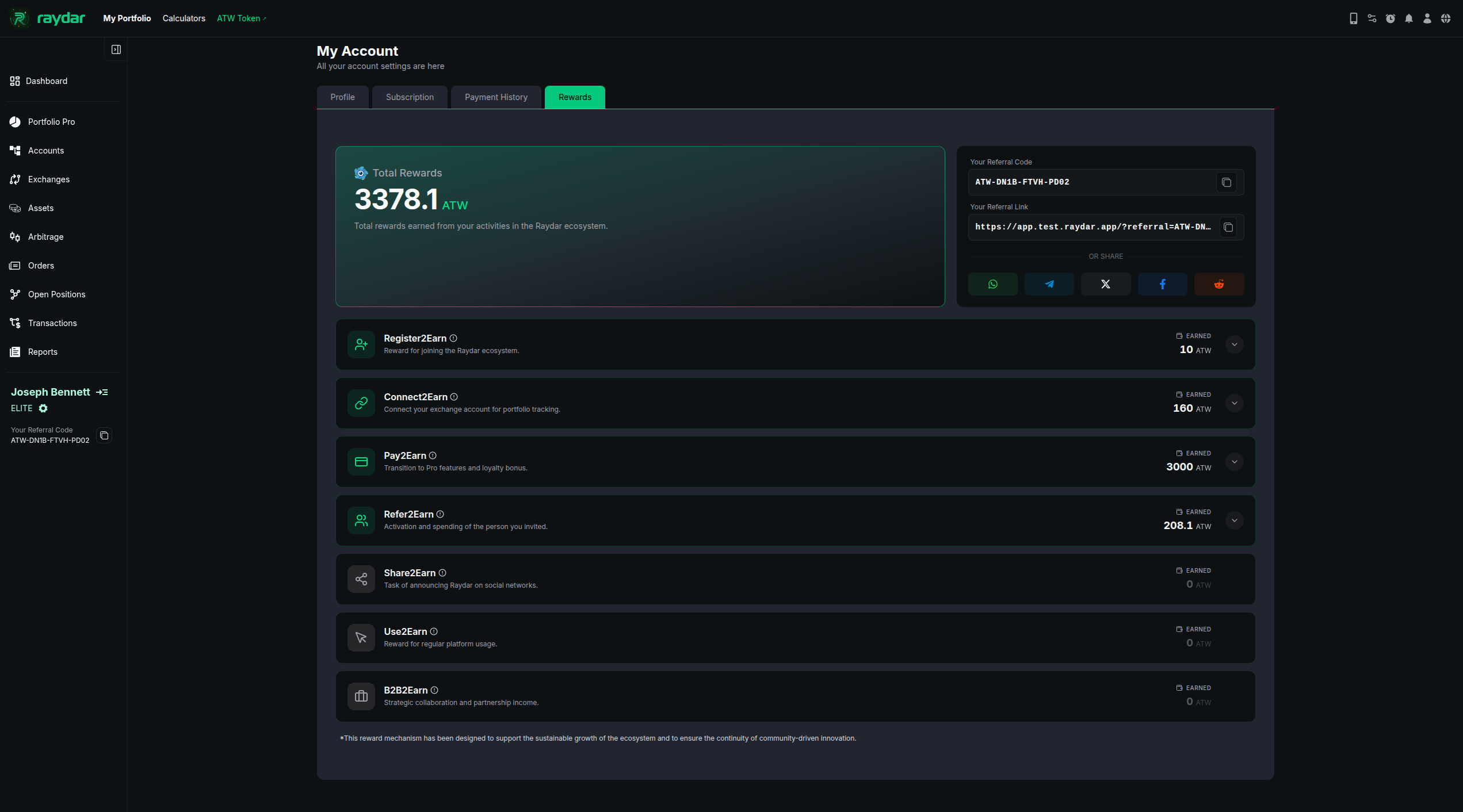 Raydar My Account: Rewards