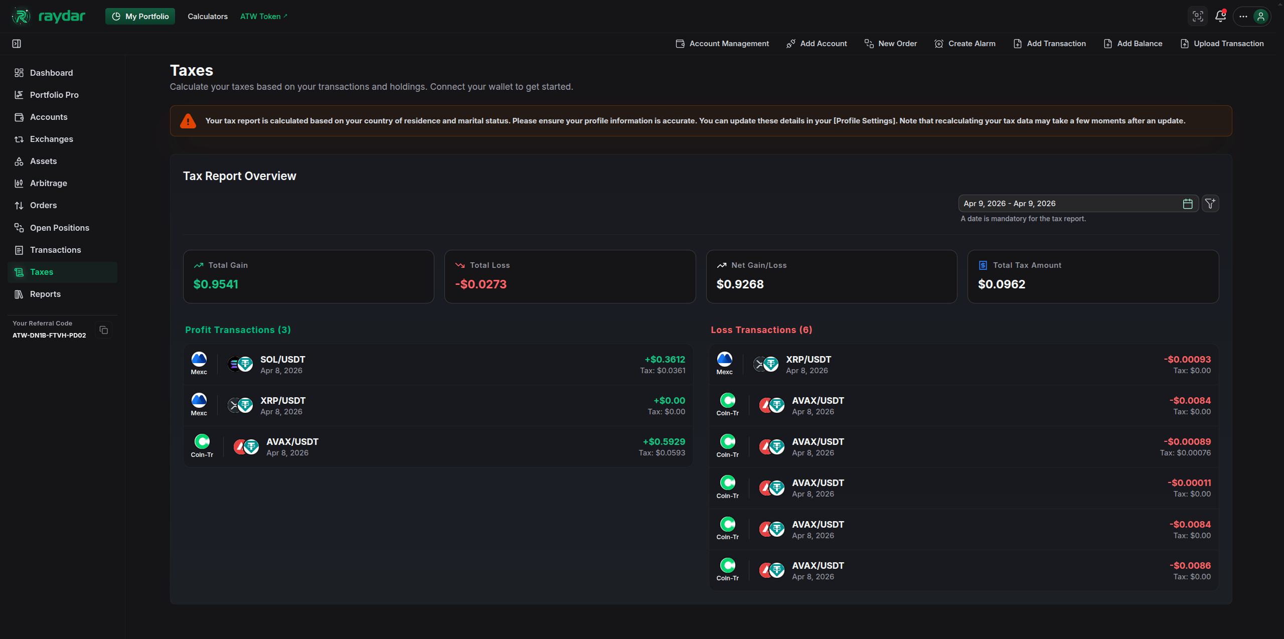 Taxes Dashboard Overview