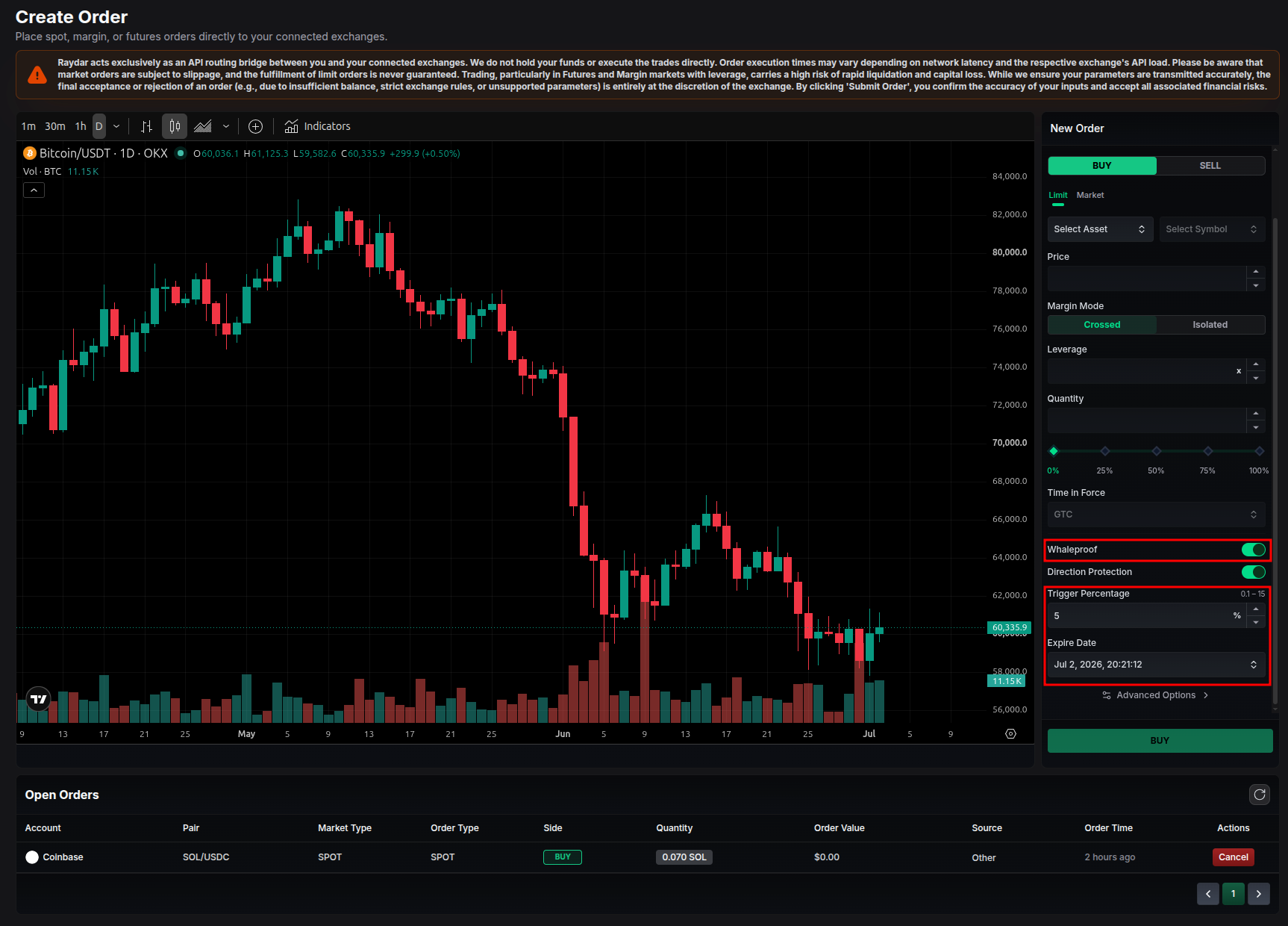 Enabling Whaleproof on the New Order Panel